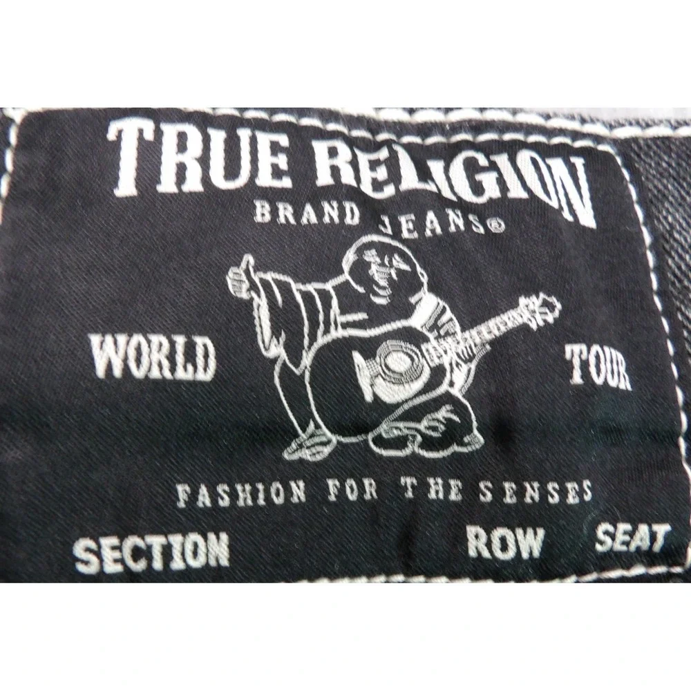 True Religion Ricky Big T Denim Shorts Men 32 Black Thick Stitch Jean Y2K Casual